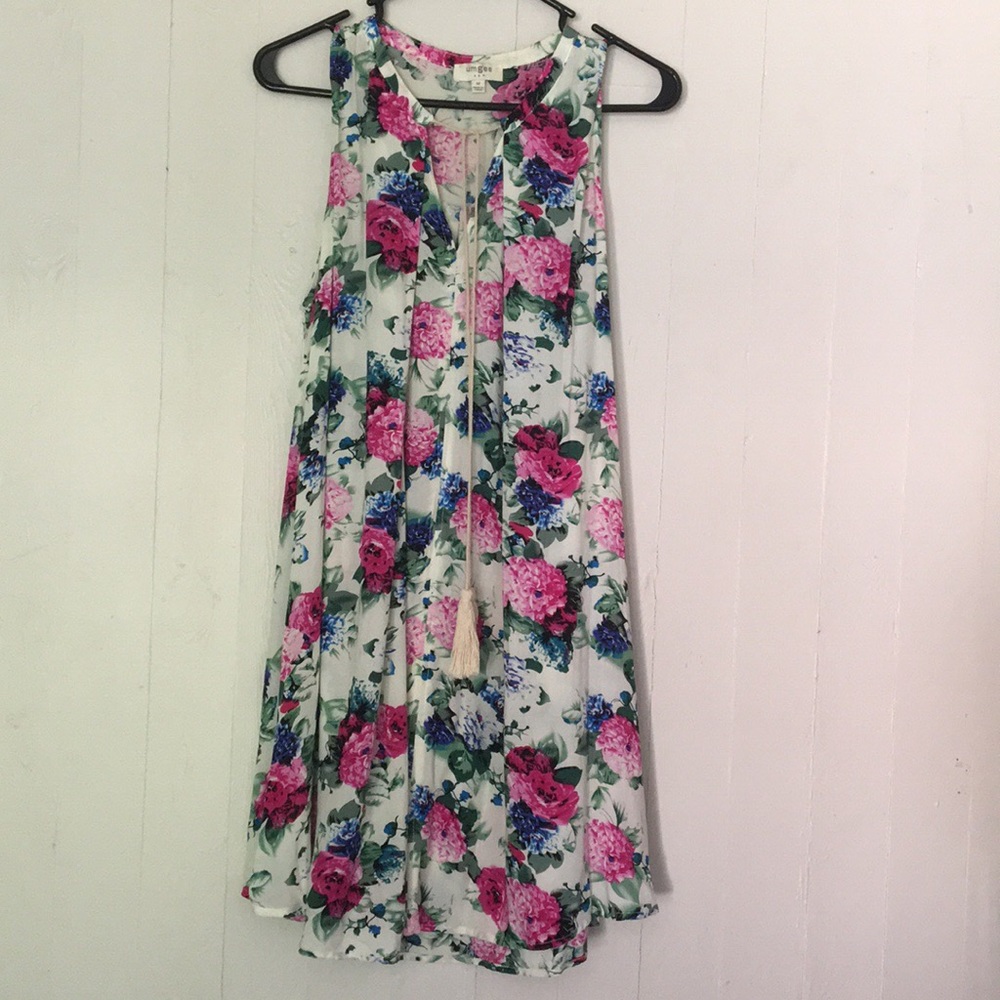 Umgee Floral Sleeveless Trapeze Swing Dress